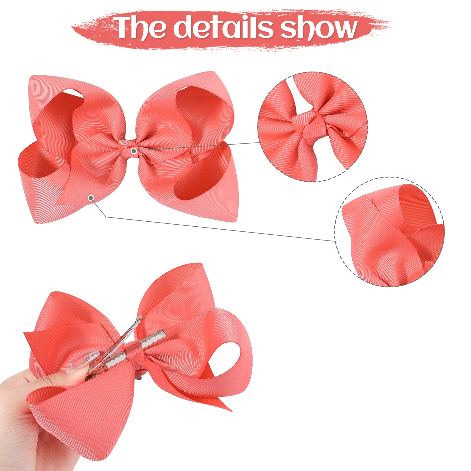 6 Inch Big Grosgrain Ribbon Solid Hair Bows with Clips Women Girls Kids Hair Clips Headwear Boutique Hair Brooches Accessories