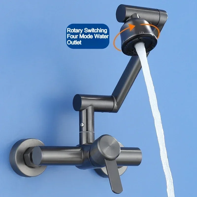 4 Modes Nozzle Faucet Kitchen Faucet Wall Mounted Washbasin Faucets Stainless Steel Mixing Tap Bathroom Faucet 360° Rotation