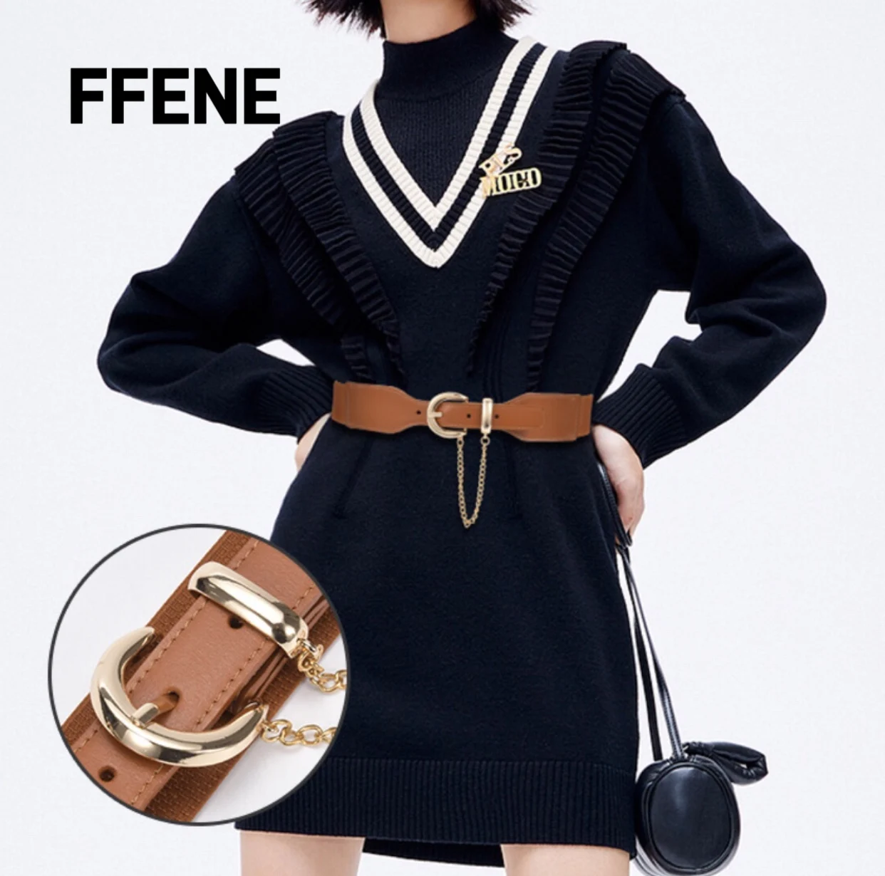 

Korean-style luxurious women's decorative adjustable wide belt with elasticity, simple design, chain-style hanging ornament