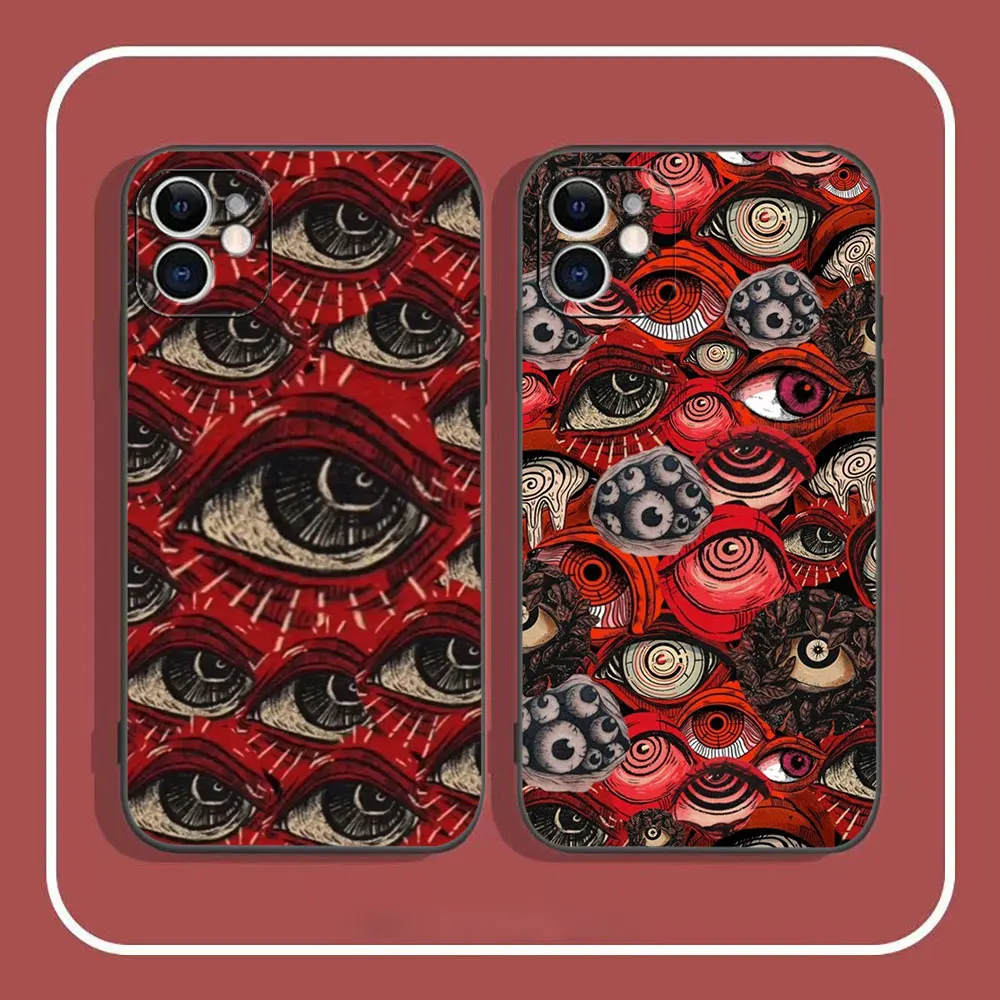 Spooky Scary Red Eye Face Phone Case For Apple iPhone 15 14 13 12 11 Pro XS Max Mini 7 8 Plus X XR SE Black Soft Silicone Cover