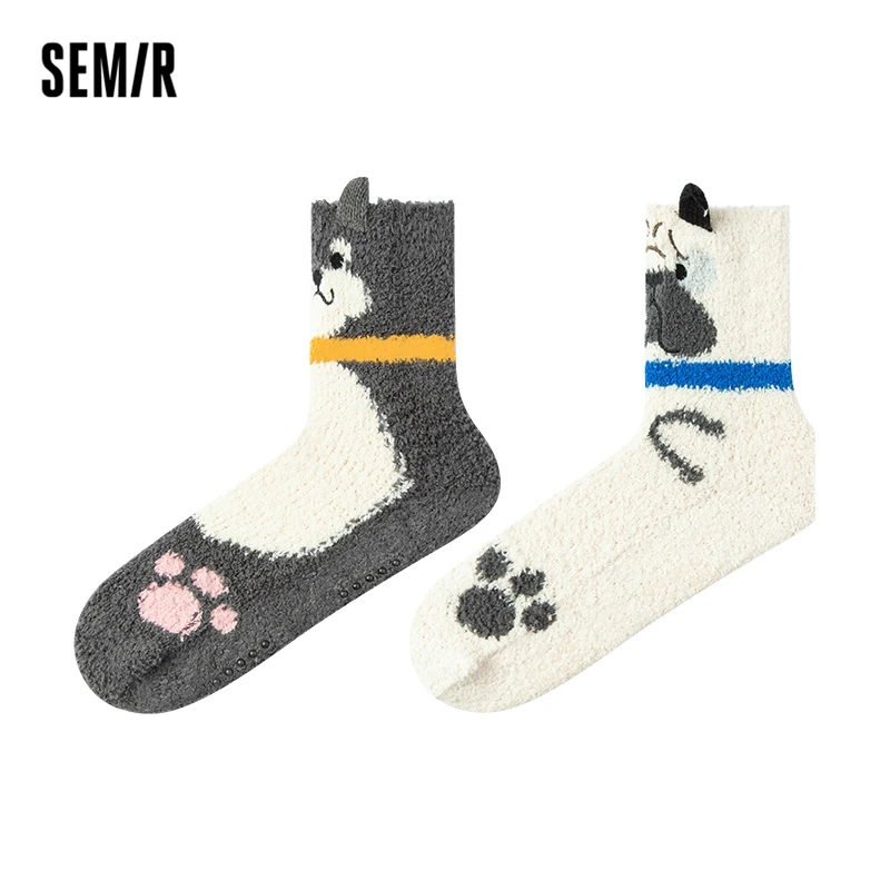 Semir Women Socks Mid-tube Socks Cute Cartoon Jacquard Home Socks Embroidery Fashion Personality Floor Socks for Women