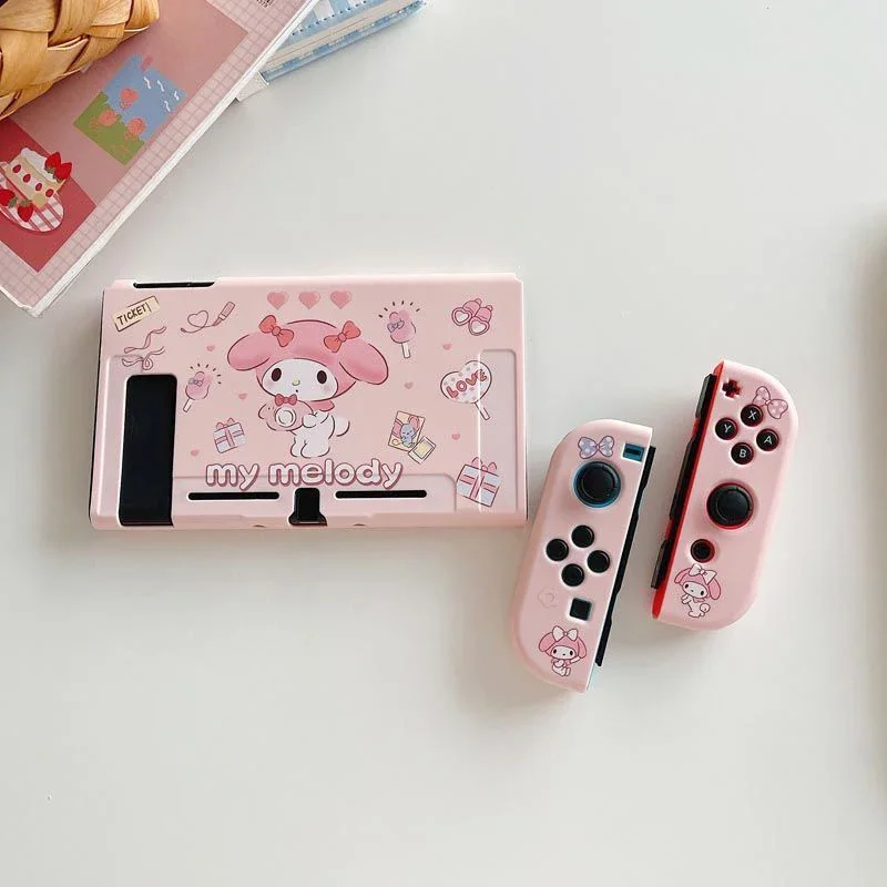 Sanrios Hellokittys Kuromi Soft Shell Protective Case Cover for Nintendo Switch Ns Oled Lite Joy-Con Controller Game Accessory