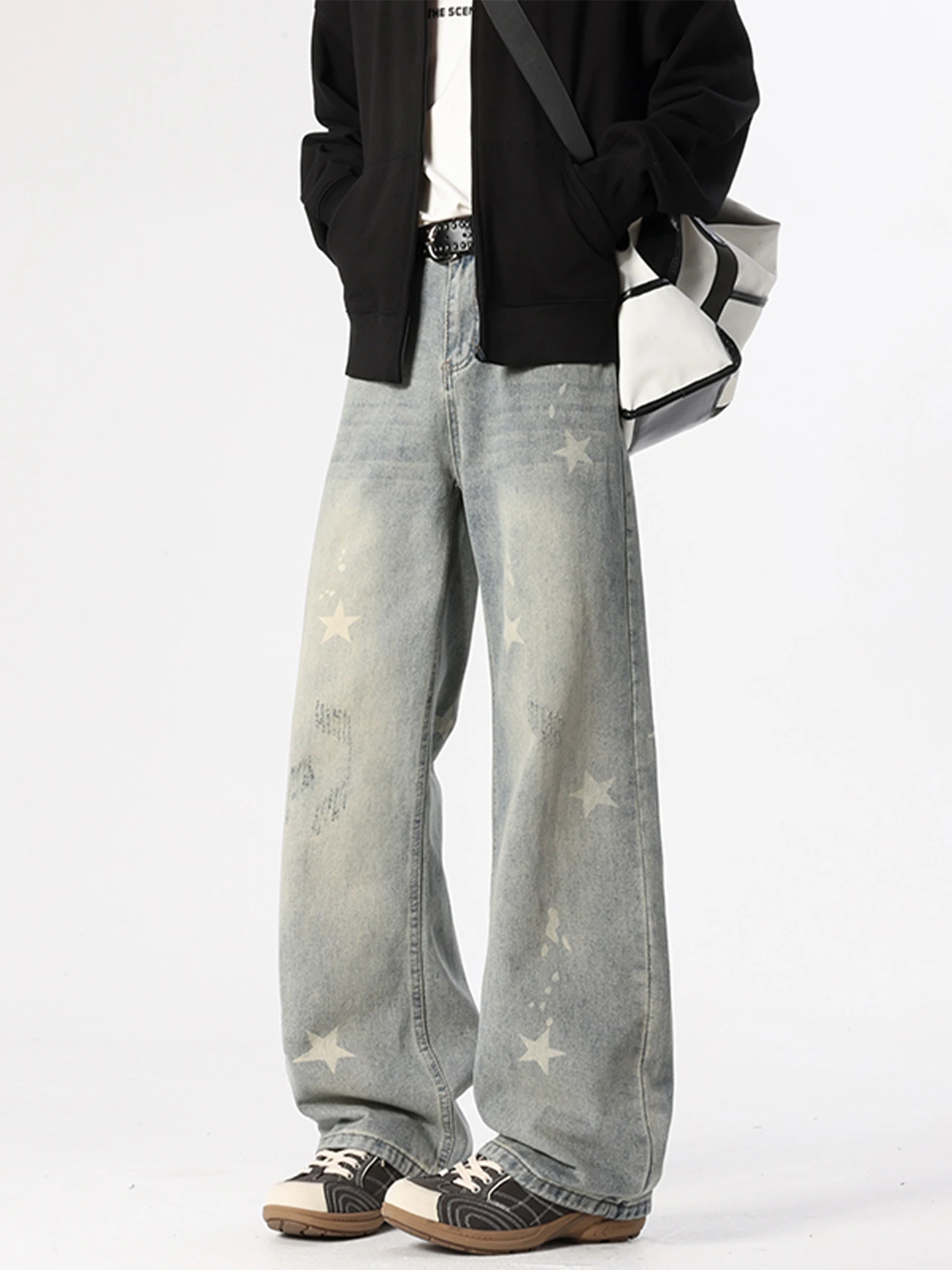 

Мужские прямые джинсы Cleanfit, осенние свободные повседневные широкие брюки в американском стиле ретро со звездами, дышащие, износостойкие