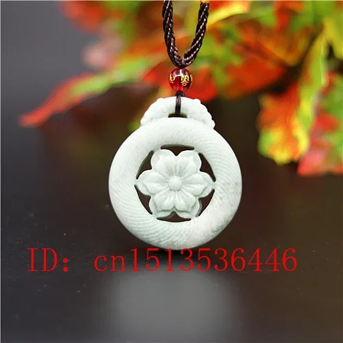 

Chinese White Green Jade Flower Pendant Dragon Necklace Charm Jewelry Double-sided Hollow Carved Amulet Gifts for Her