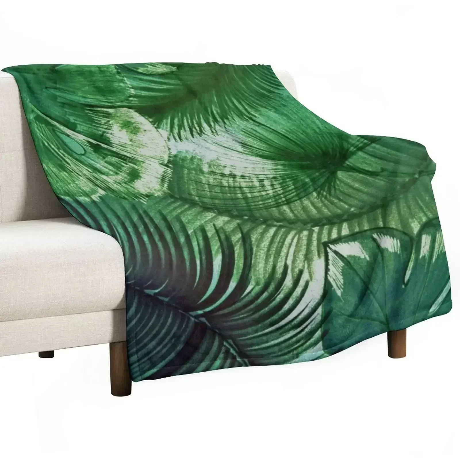 VIVID EMERALDTEAL GREEN TROPICAL YUCCA LEAVES BOTANICAL PRINT Throw Blanket Shaggy Blankets For Sofas anime Soft Plaid Blankets