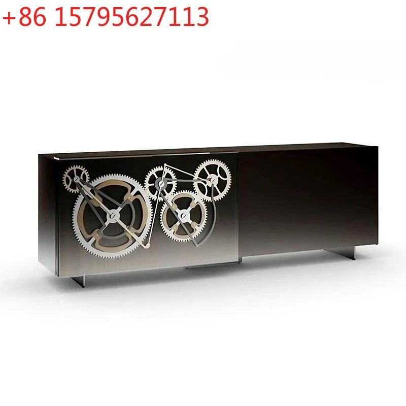

Italian light luxury stainless steel dining side cabinet high-end large apartment living room household solid wood locker