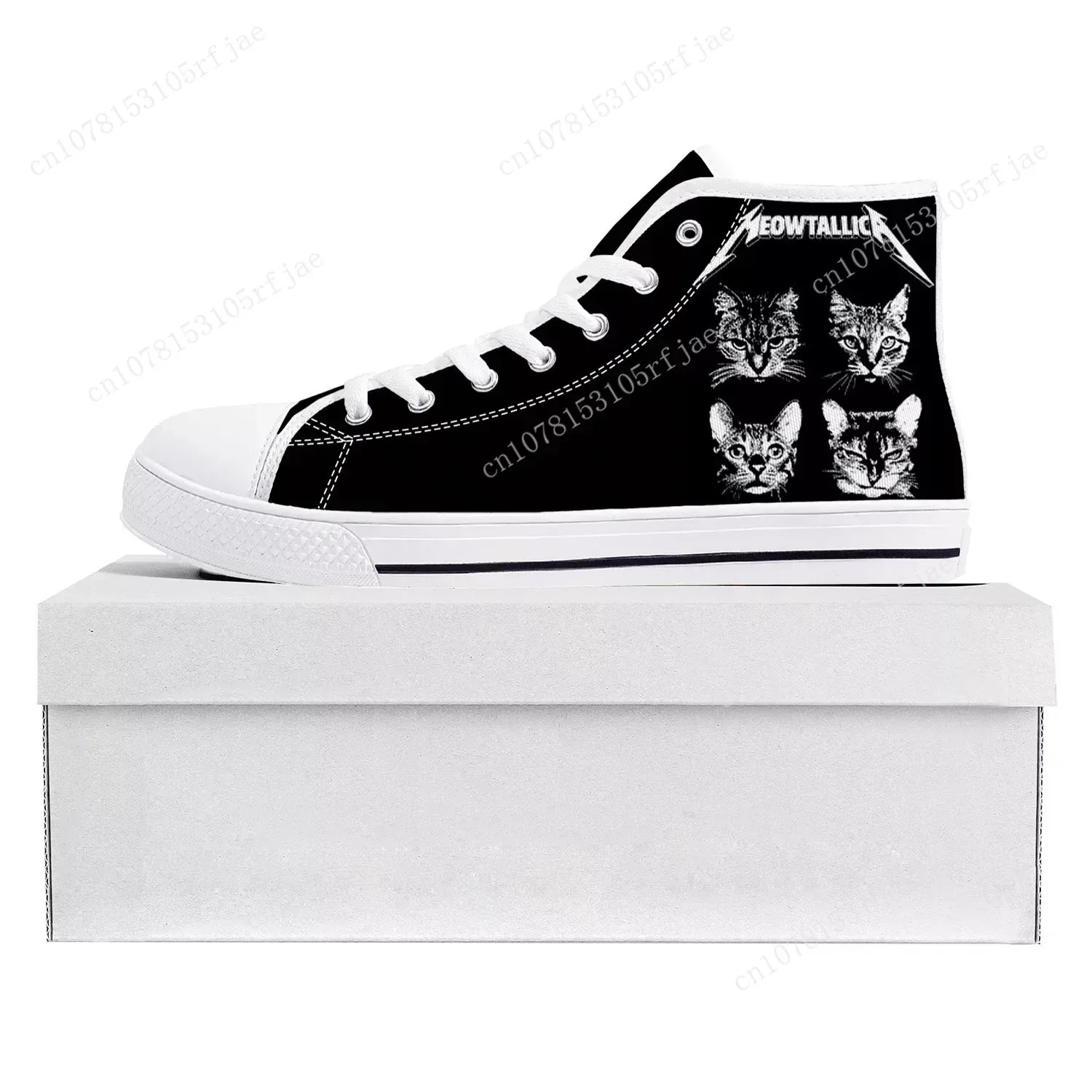 

Cat Meowtallica Rock Band Pop Высокие кроссовки высокого качества Мужские женские подростковые парусиновые кроссовки Повседневная обувь для пар Обувь на заказ