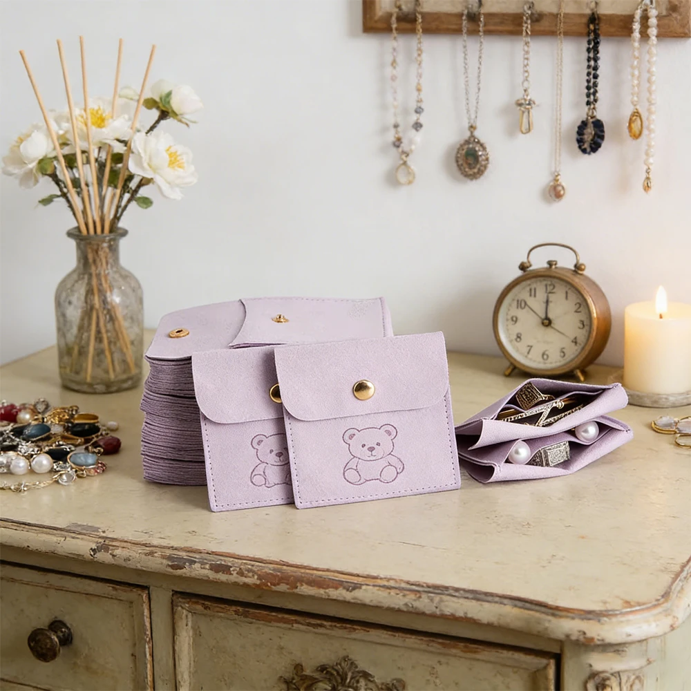 

100 New Microfiber Jewelry Storage Bags with Compartment Stud Ring Charm Necklace Organizer Promotional Gift Pouches Custom Logo