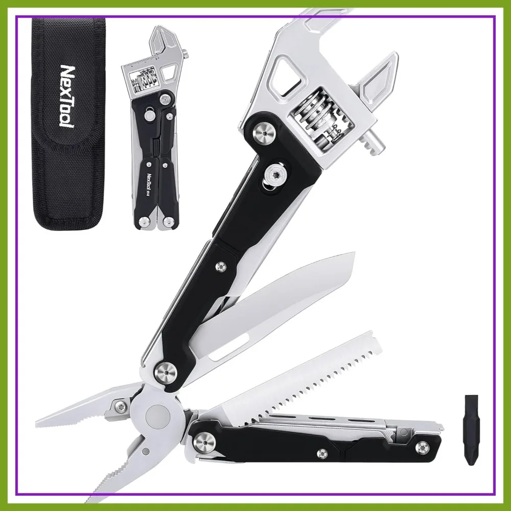 

11-in-1 Adjustable Ratchet Wrench Multitool, Foldable EDC with Pliers, Knife, Saw, Screwdriver for Camping, DIY, Gifts