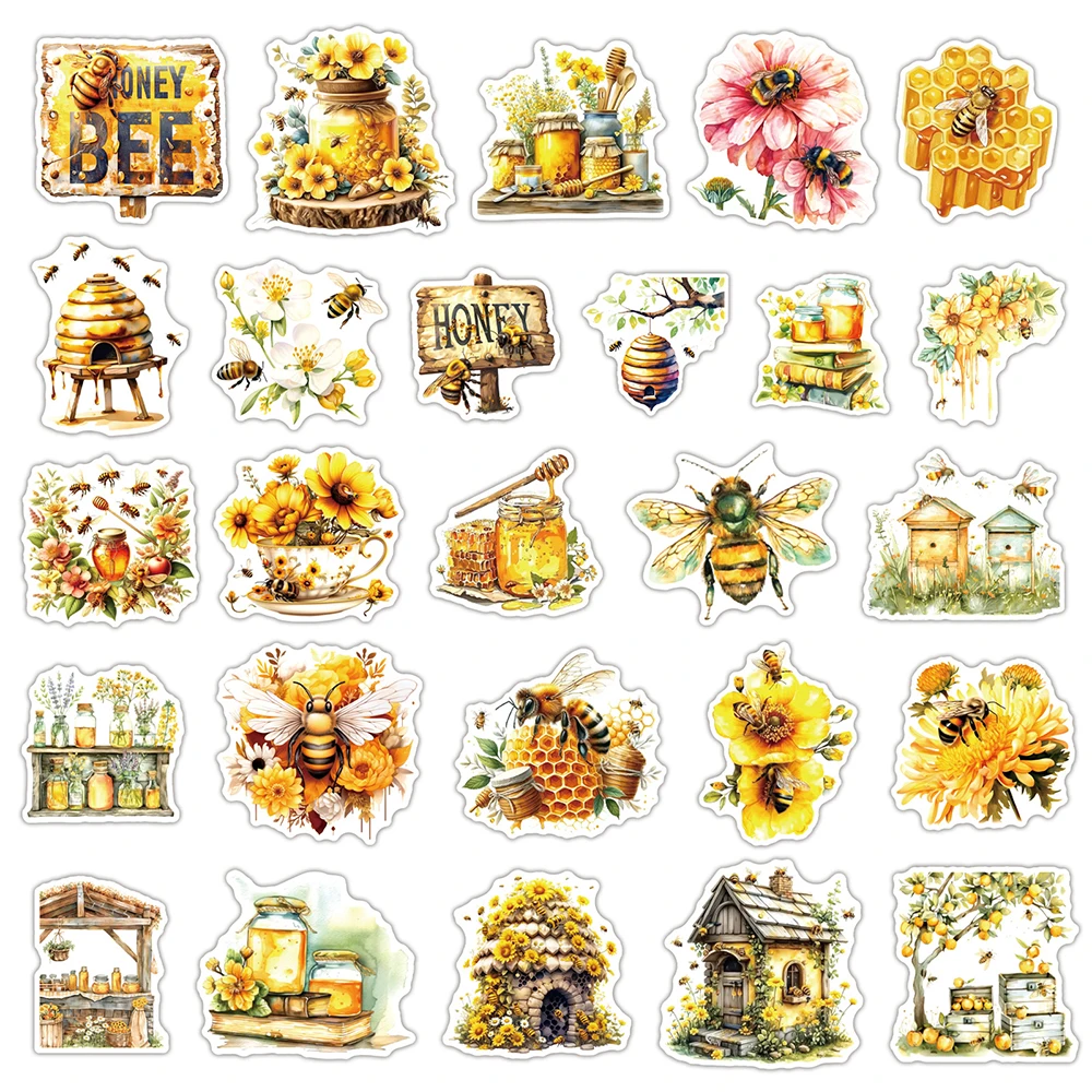 10/30/50PCS น่ารัก Bee การ์ตูนสติกเกอร์น้ําผึ้ง Honeypot Decals กันน้ํา DIY กระเป๋าเดินทางเครื่องเขียน Kawaii Graffiti สติกเกอร์ของขวัญ