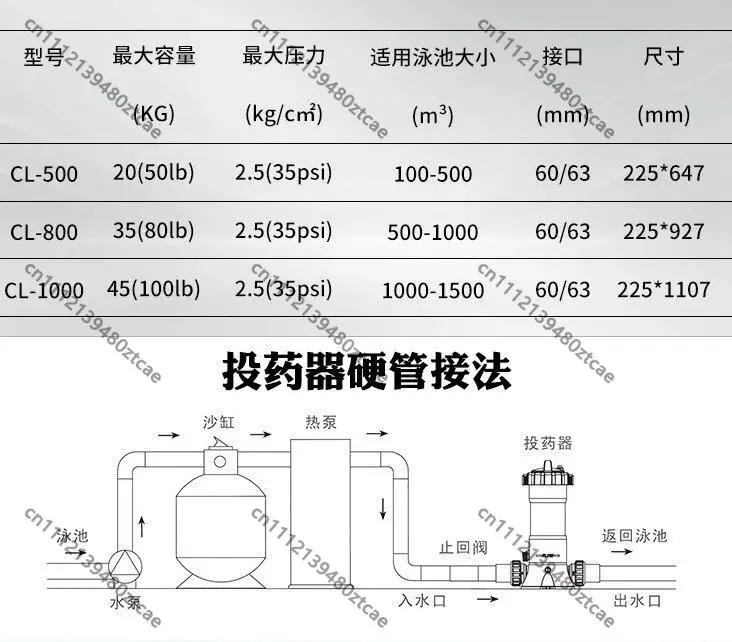Universal Large Capacity Inline Automatic Chlorine Dispenser Multiple Sizes Swimming Pool Disinfection Sanitizing Equipment