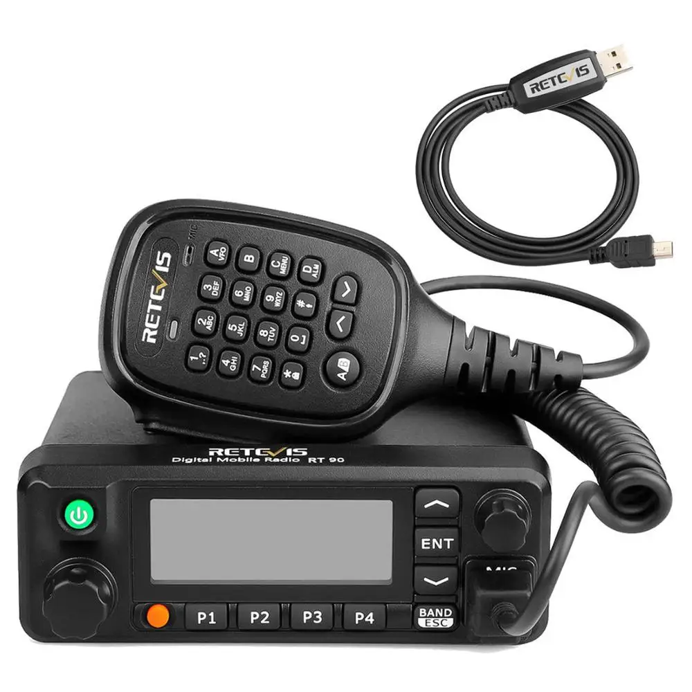 RT90 GPS Digital Mobile Radio Transceiver Dual Band 136-174MHz/400-480Mhz 50W 3000CH Amateur Mobile Radio Record Function+Cable