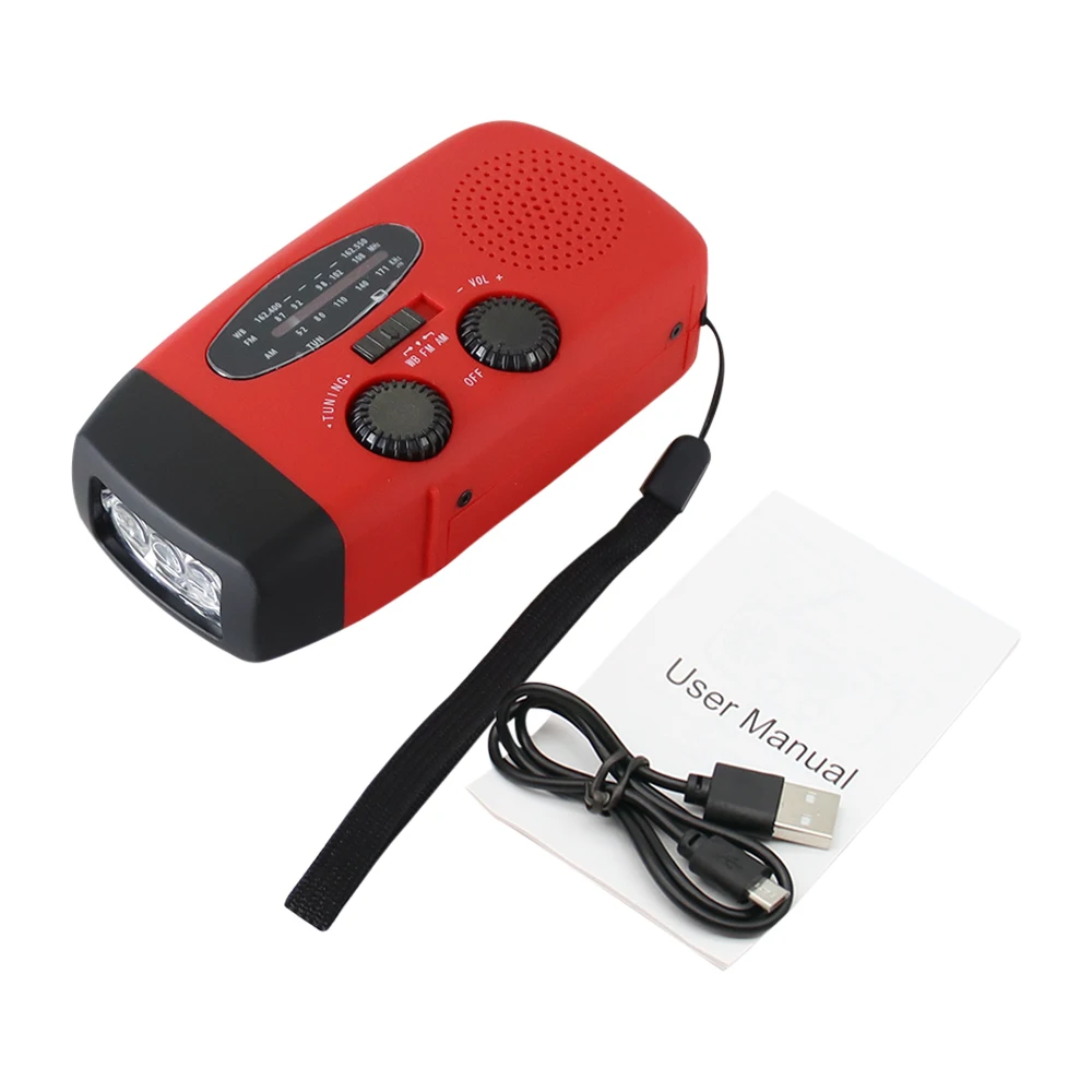 Receiver Mini USB portable AM/FM/WB Weather Hand Crank With 3 LED Flashlight 1000 mAh power bank for outdoor dark