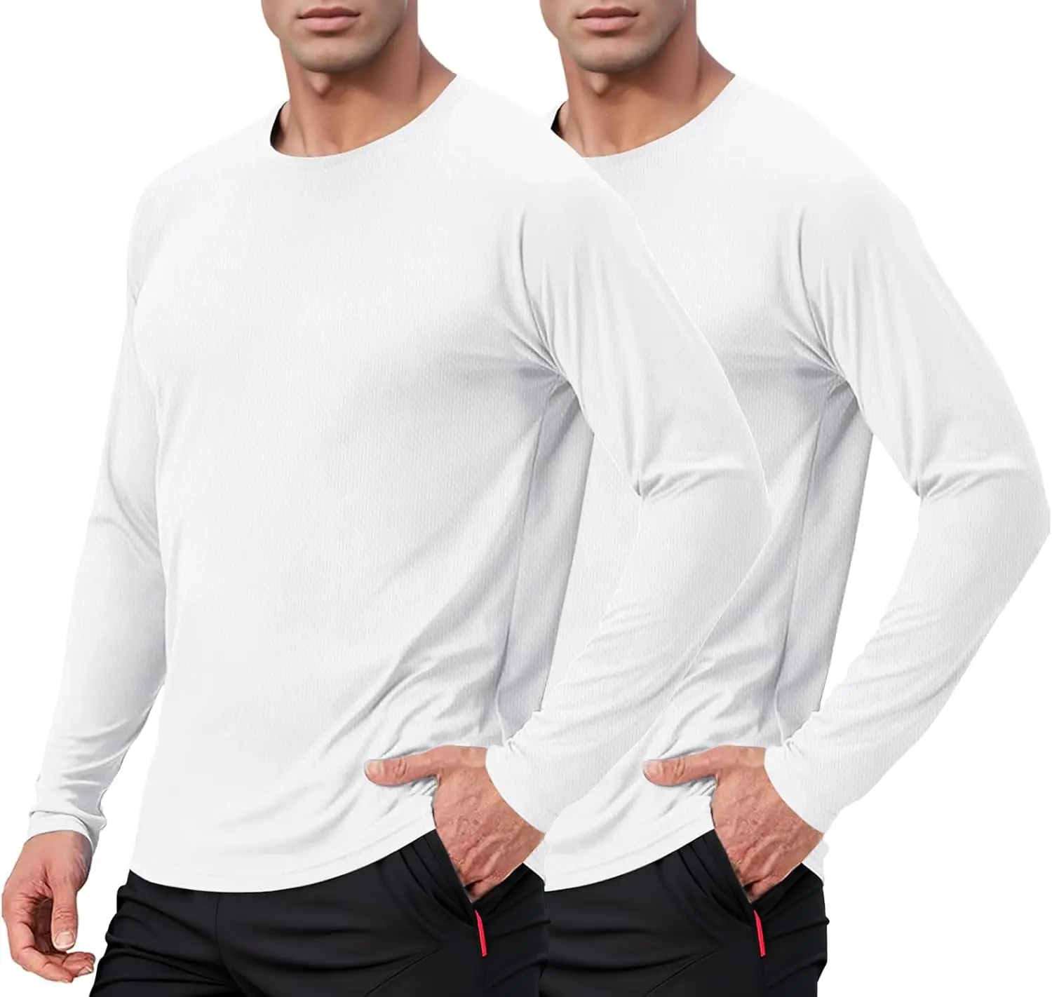 

Men's UPF 50+ Long Sleeve Shirts 2 Pack Long Sleeve UV Sun Protection Rash Guard Athletic Fishing Running Swimming Tees