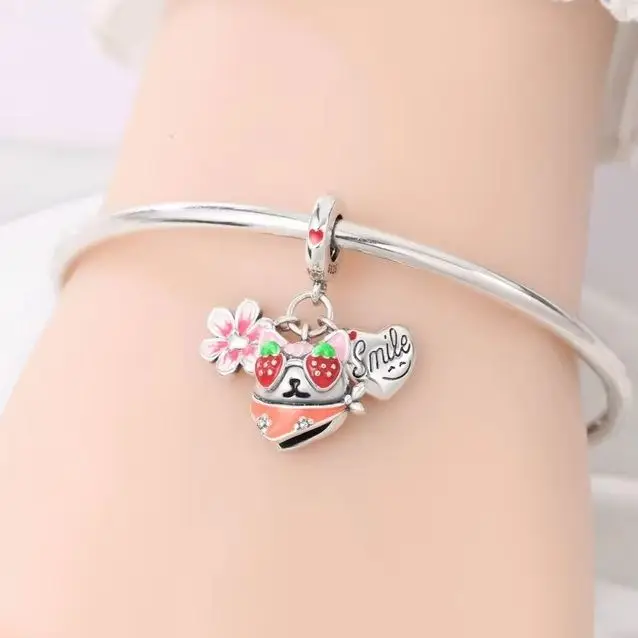 

New 925 Sterling Silver Youth Cool Cat Pendant CZ Zircon Dangle Fit Original Bracelet DIY For Women Summer Fine Jewelry Gifts