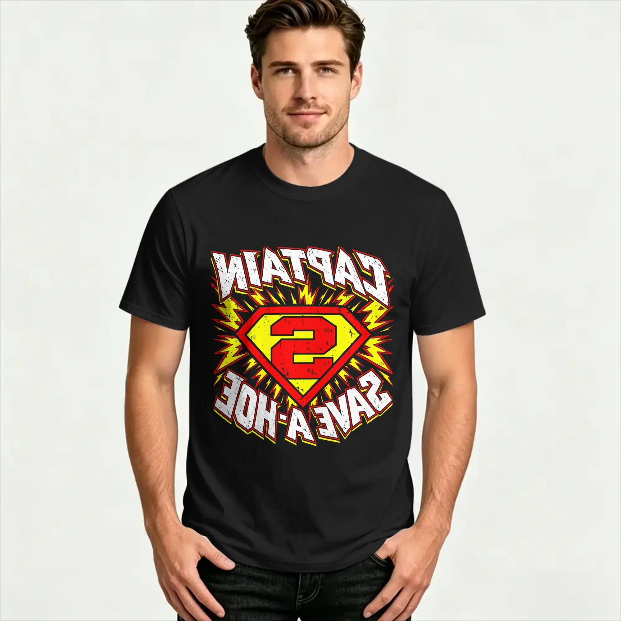 Captain Save a Hoe T-Shirt Men  Awesome T Shirts Summer O Neck Harajuku Tees Casual Big Size Clothes