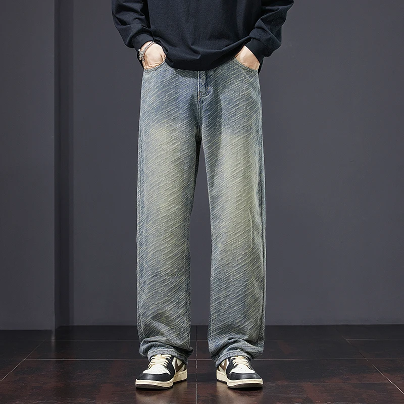 Starry Sky Pattern Soft Jeans Men's Summer2024New Loose Wide Leg Pants American High Street Retro Casual Long Pants