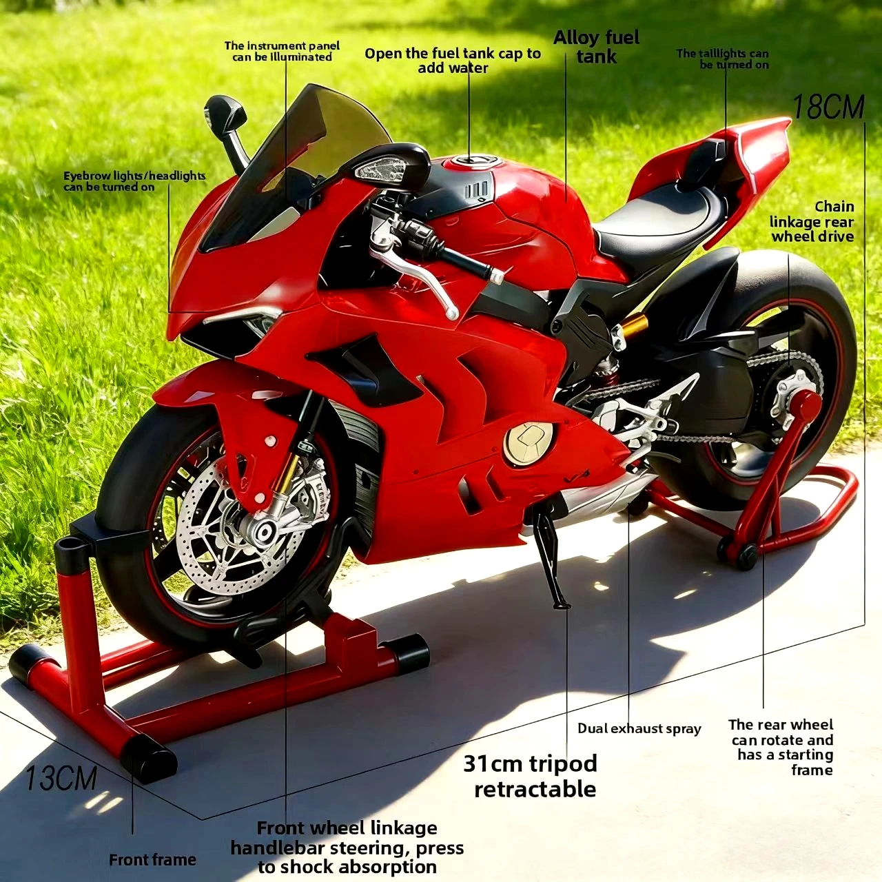 

Масштабные модели мотоциклов Ducati V4s и Panigale (1:6, 1:7) с эффектом дыма при запуске, имитация из сплава, большая декоративная модель, подарок на день рождения