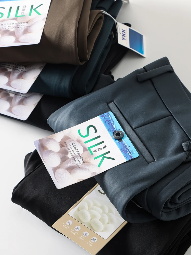 

Мужские повседневные брюки из немнущейся шелковой ткани с прямыми штанинами, осенне-зимние, деловые, комфортные, с эффектом драпировки