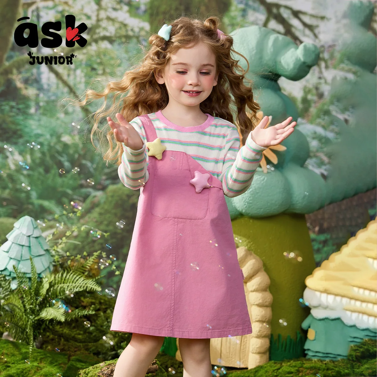 اسأل جونيور وهمية قطعتين فستان الفتيات تنورة الربيع الأطفال الدوبامين الأطفال المتوسطة والكبار الأطفال تي شيرت تنورة #6