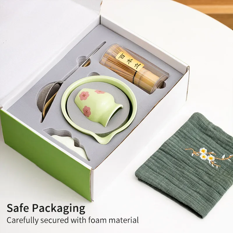 4/5/7/10 Uds Matcha Teaset caja de regalo flores tazón de cerámica Matcha batidor cuchara cepillo de bambú Kit exquisito para amantes del té