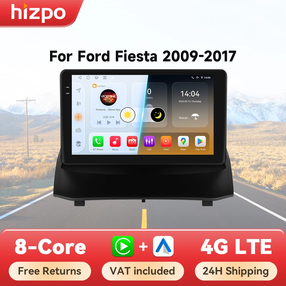 Hizpo systèmes de voiture intelligents Radio pour Ford Fiesta MK7 2009-2017 voiture multimédia GPS 2din Autoradio sans fil CarPlay Android Auto WIFI