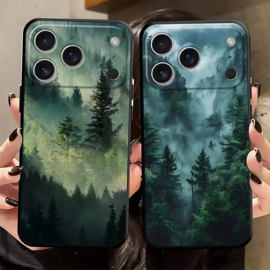 Черный мягкий чехол для телефона iPhone 13 12 11 17 Pro Max 17Air 7 8 XR 15 16 14 Plus XS Max с рисунком вида на горы