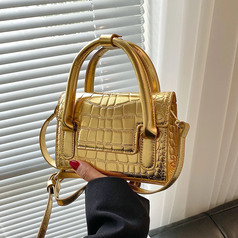 

2023 Summer Bright Colour Women's Small Square Bag Design Crocodile Pattern Leather Crossbody Bag Mini Flap Bag Sac A Main Femme