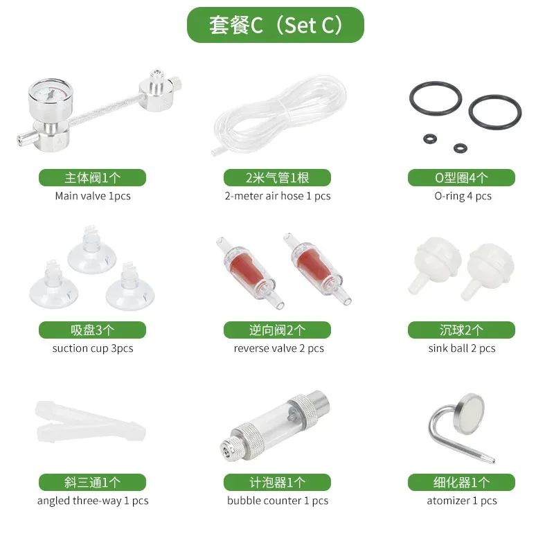 ZRDR Aquarium DIY CO2-generatorsysteemkit CO2-generator, bubbeltellerverspreider met magneetventiel, voor / aquatische plantengroei