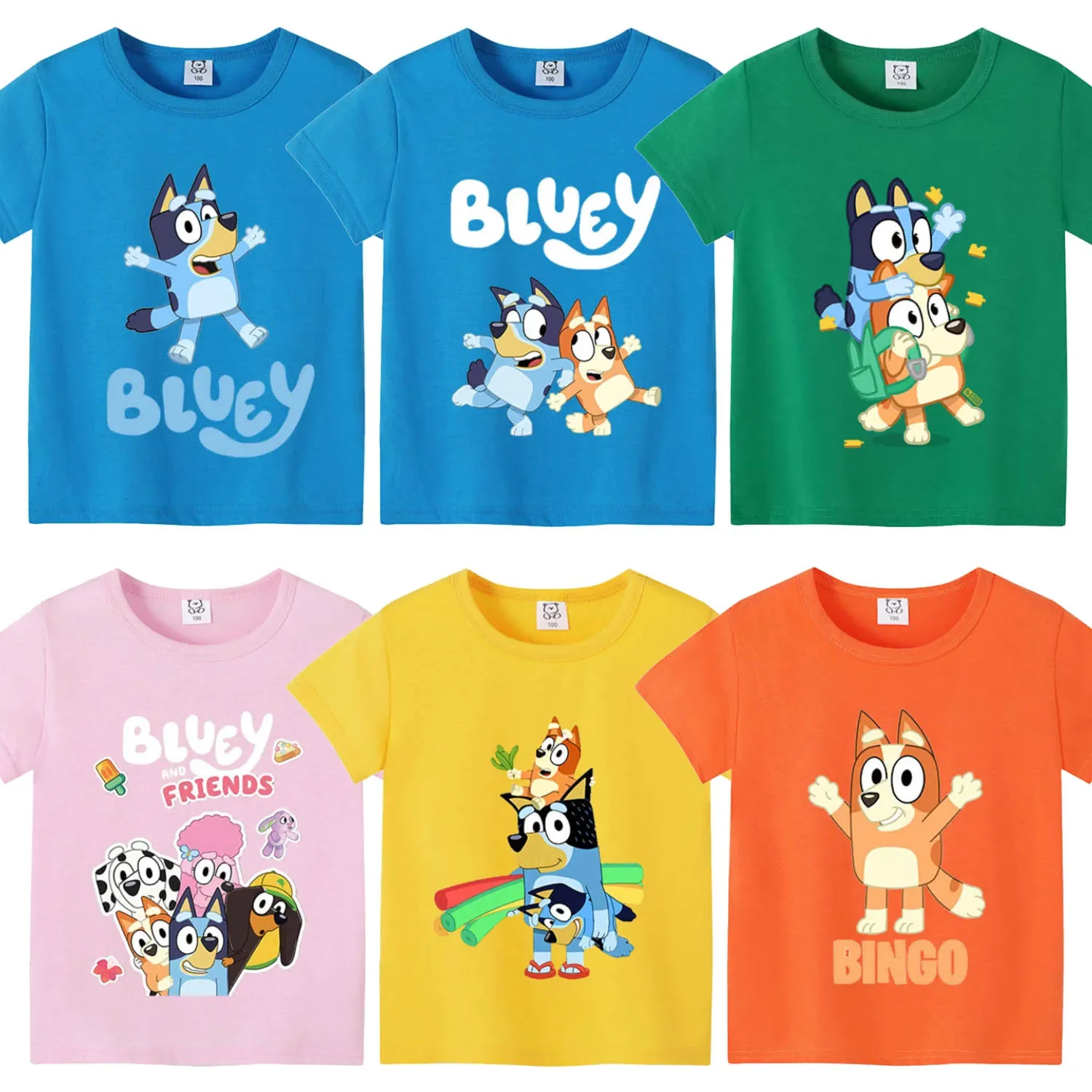 Blueys T-shirt for Children New Round Collar Clothing Colored Short Sleeve Cute Anime Clothes Cartoon Sunmer Tee Top Kids Gift