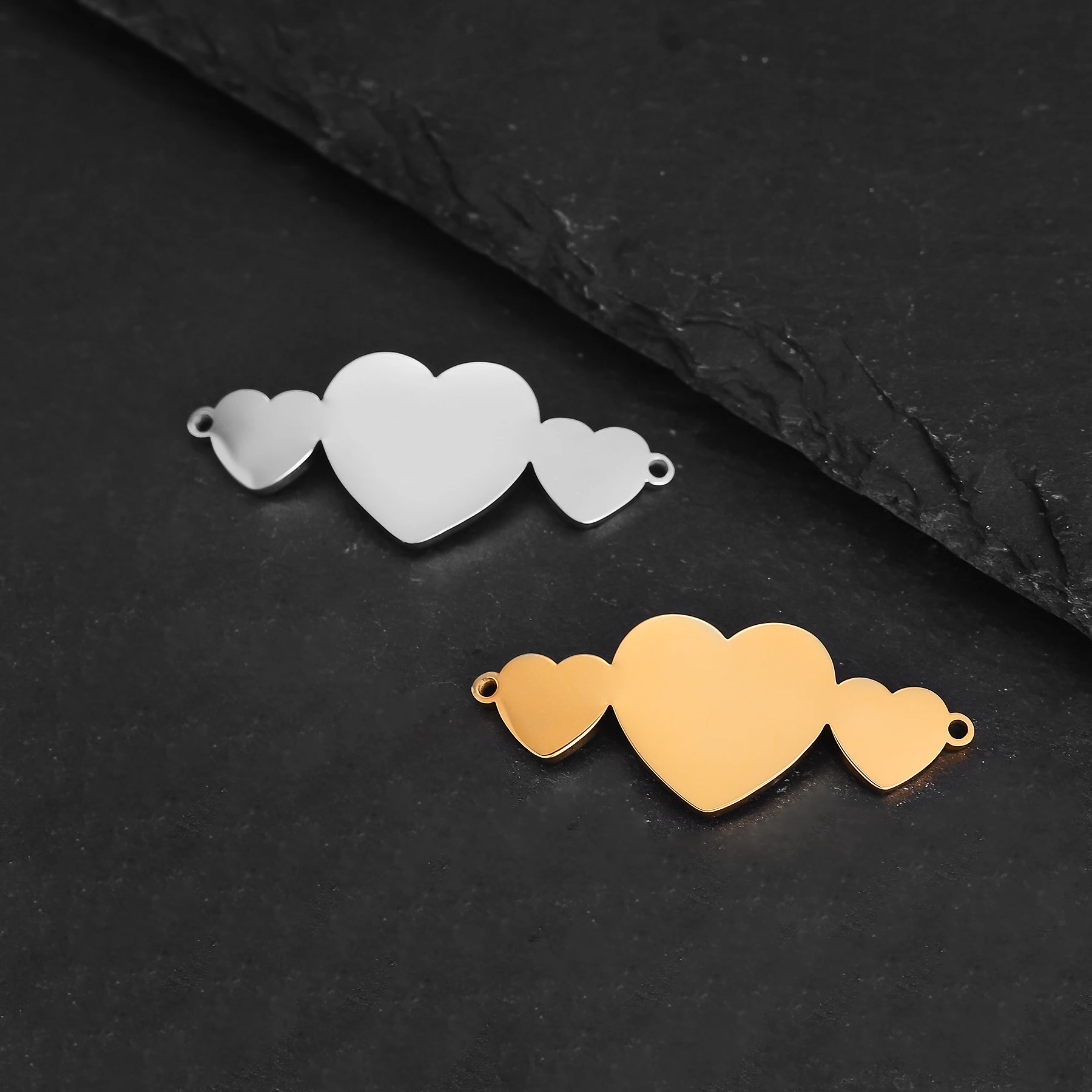 5pcs New Engraved Stainless Steel 3 Heart Charms Connector for DIY Making Fashion Jewelry Bracelet Necklace Supplies Accessories - view 2