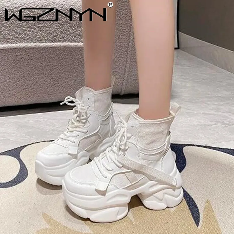 Designer Women Warm Winter Ankle Boots 7.5CM Heels Chunky Leather Shoes Cotton High Platform Fur Snow Boots Woman Zapatos Mujer