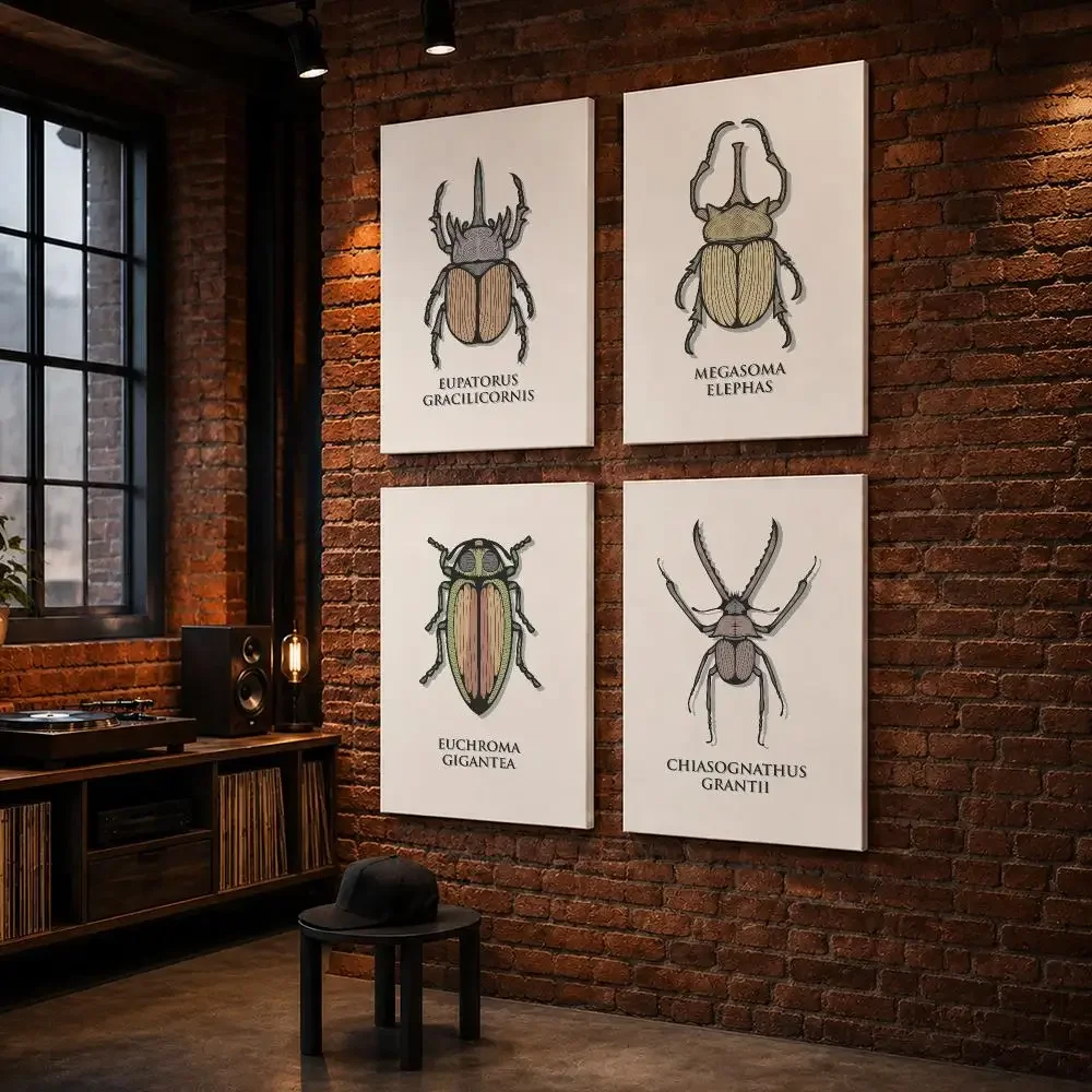 Colorful Insect Boho Bug Framed Wall Painting Wood Canvas poster for Living Room Bedroom Hallway Office Home Decor Gift