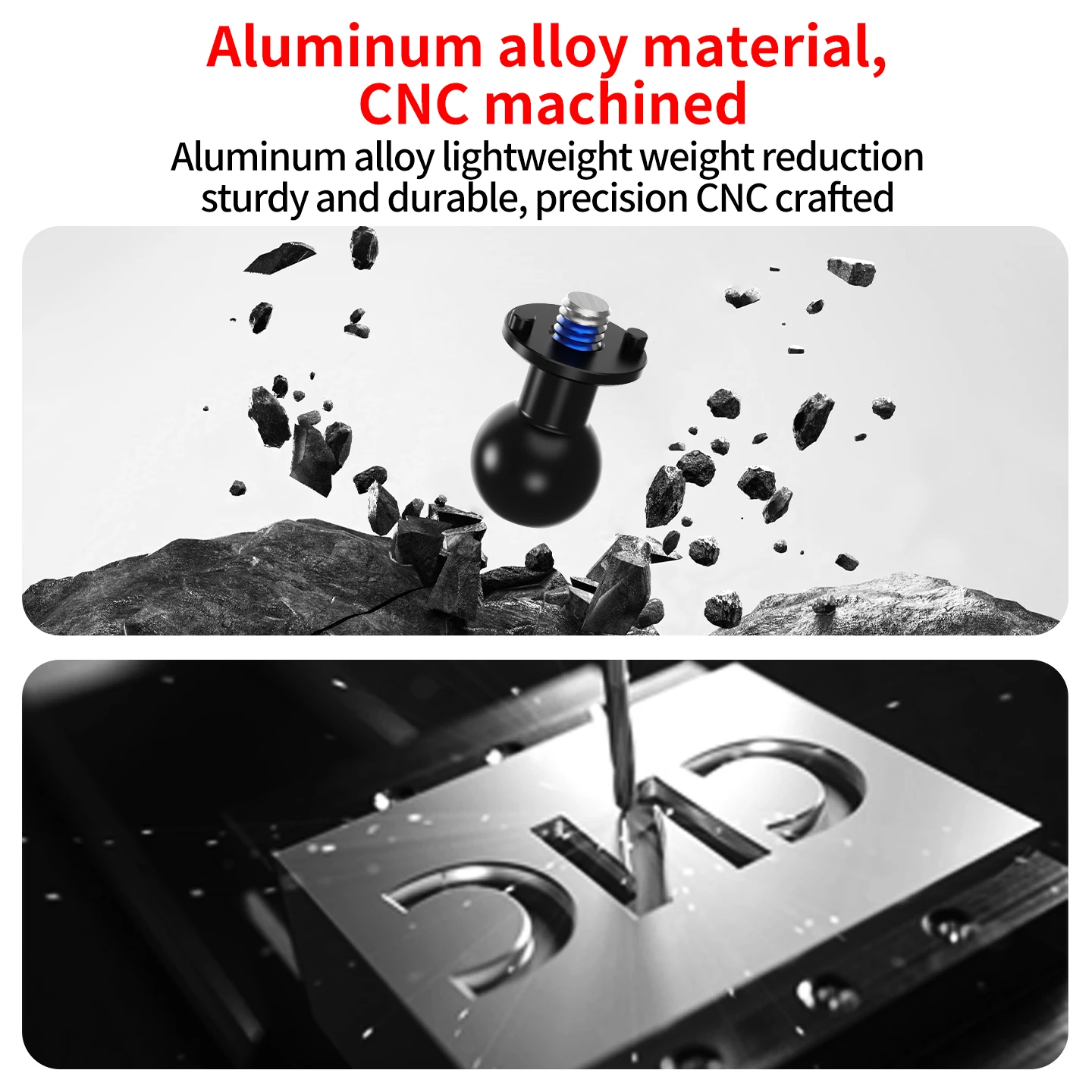 17-mm-Aluminiumlegierungs-Kugelkopf mit 1/4 ARRI-Fixierschraube für Doppelgelenkarm-Superklemme zur Befestigung von Action-Kameras – Detail 6