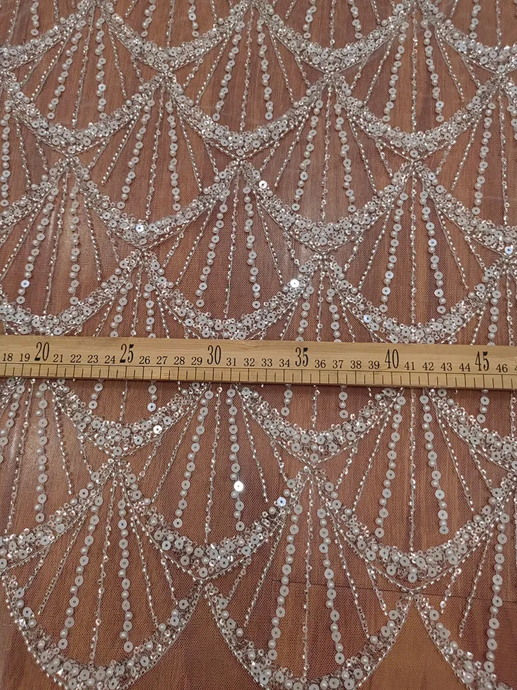 

Beaded 3D Sequin Embellishment Fabric Embroidered Mermaid Wave Trim for DIY Wedding Dress Bridal Gown Decoration Material