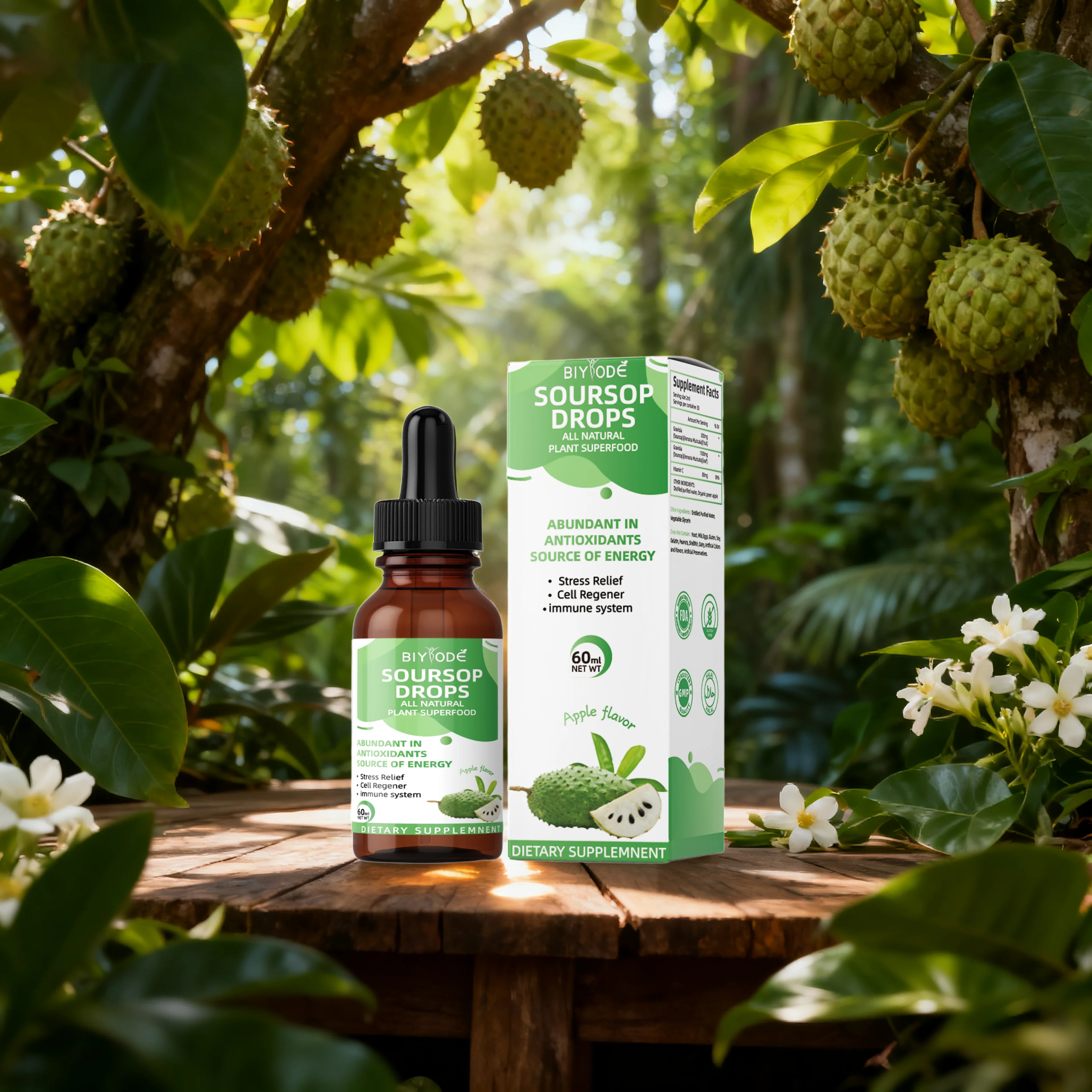 【BIYODE】SourSop Graviola Liquid Drops Cell Support & Regeneration مضاد للأكسدة وتعزيز المناعة والاسترخاء على الكبد والمساعدة على النوم