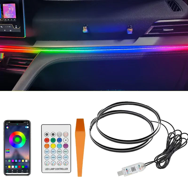 

Светодиодная акриловая лента RGB Symphony для автомобиля, внутренняя подсветка салона, управление пультом/через приложение, декоративная атмосферная лампа, 110 см, 35 см