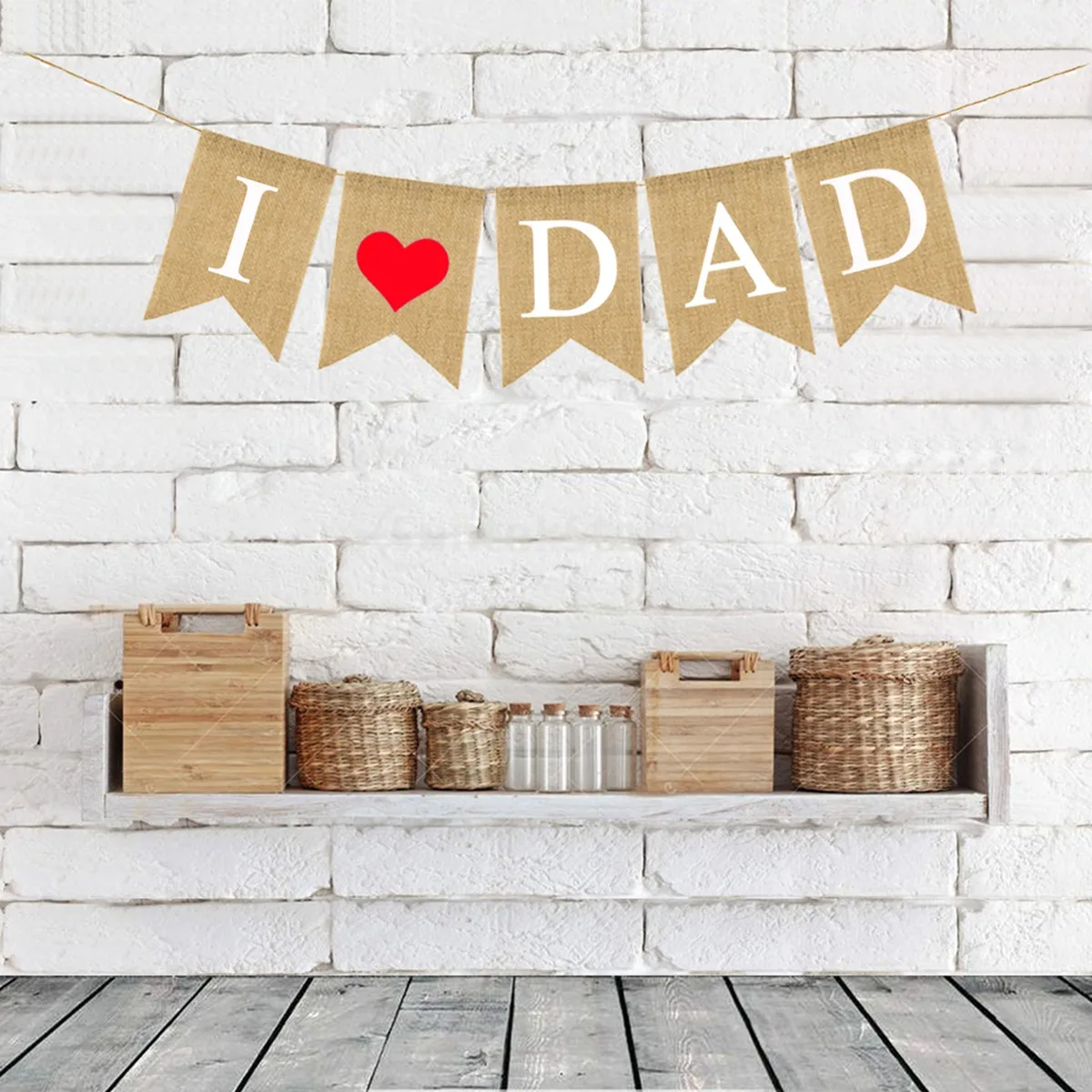 Vaderdagdecoratie Rood hartontwerp I DAD Letters Bunting Vaderdag Bunting Linnen Hangende feestmuur