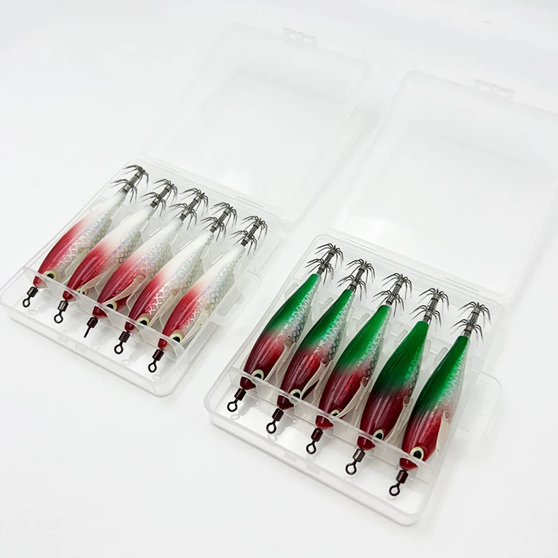 ShareShark 5 Stück/Box Tintenfisch-Jig-Köder 8cm 5,6g UV-Leuchtender Garnelenköder Horizontaler Kunstköder für Tintenfische, Oktopus, Salzwasser – Detail 7