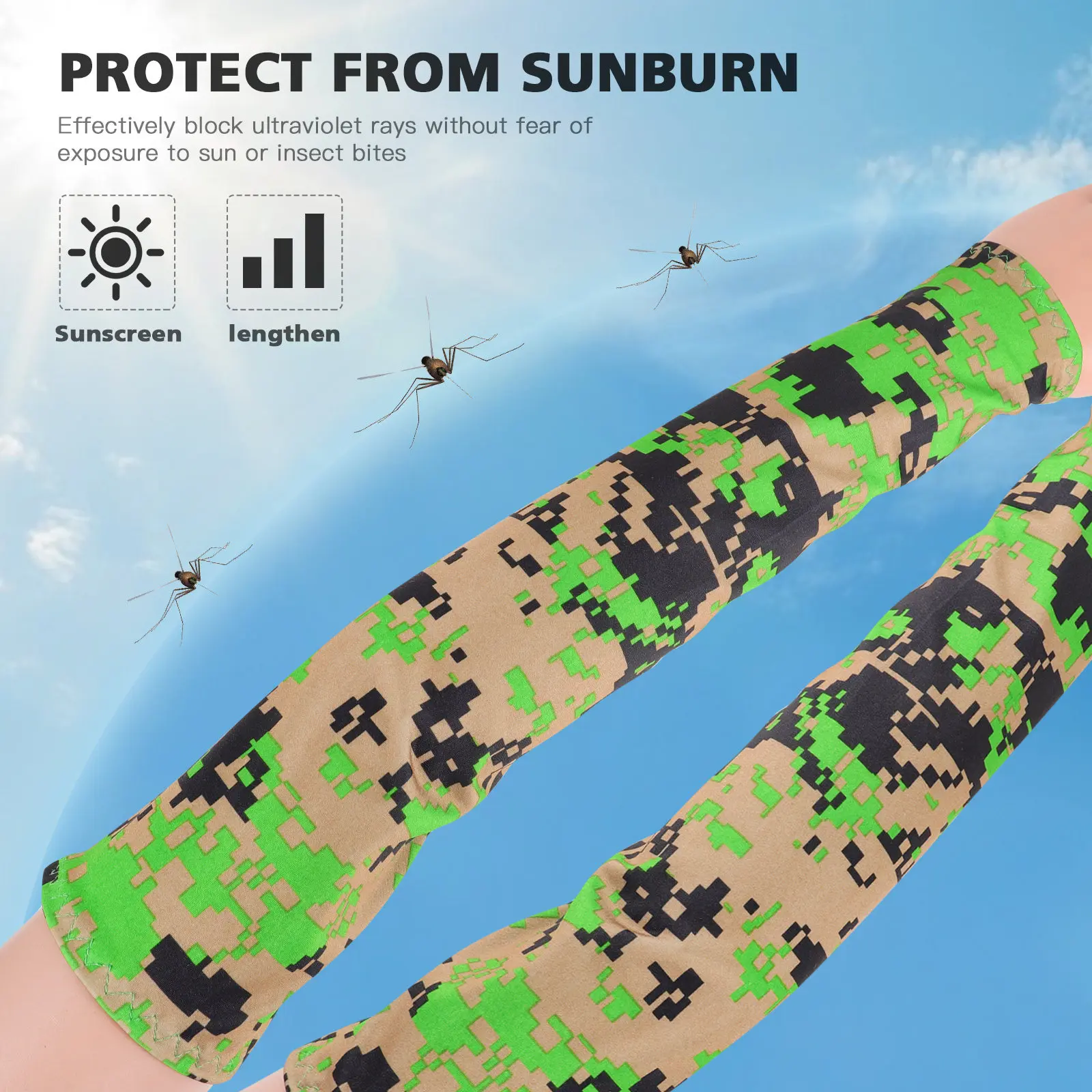 

5Pairs Sunscreen Sleeves Uv Protection Arm Covers with Camo Design Quick on Off Elastic Anti Slip for Cycling Driving Sports