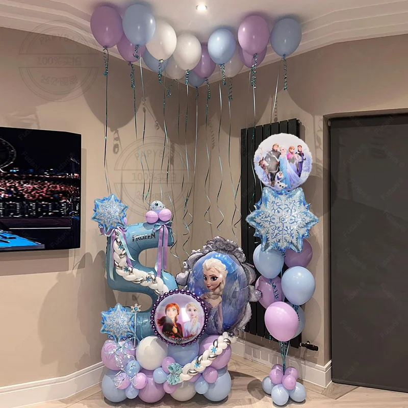 74pcs Frozen Ice Queen Elsa Theme Balloons 40inch Blue Number Ball 1-9th Girls Birthday Party Baby Shower Decorations