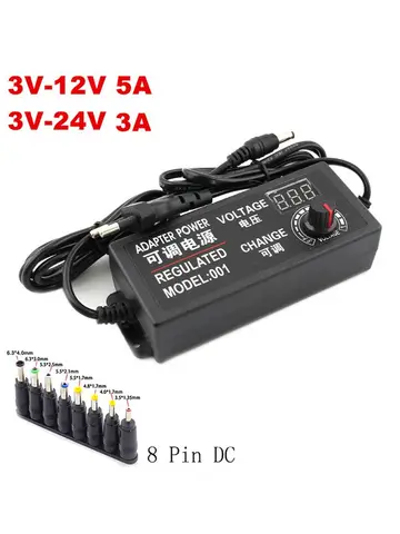 Einstellbare AC zu DC Netzteil 3V 5V 6V 9V 12V 15V 18V 24V 3A 5A Netzteil Universal 8 Pin DC 48W 60W 72W Adapter