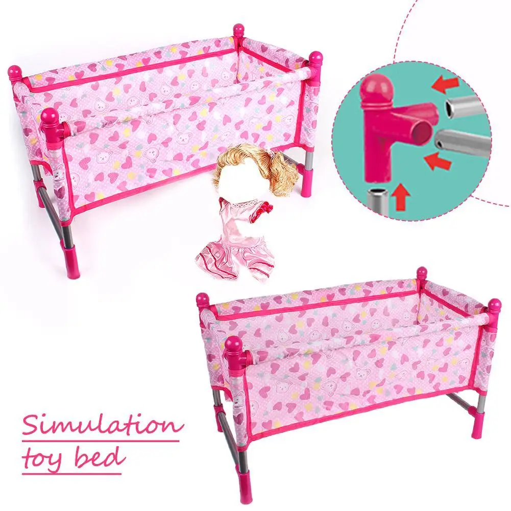  Doll Baby Toddler Bed Crib Playset Kids Simulation Play House Furniture Toys Accessories For Baby Doll Bed Playset Toy