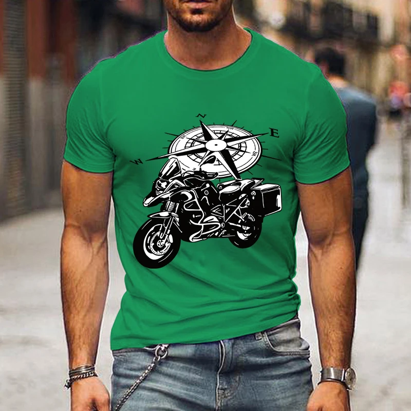 Adventure Motorcycle Men\'s Tshirt Funny Compass Graphic Shirt Hip Hop Streetwear Harajuku Short Sleeve Loose Motorcycle T-shirts