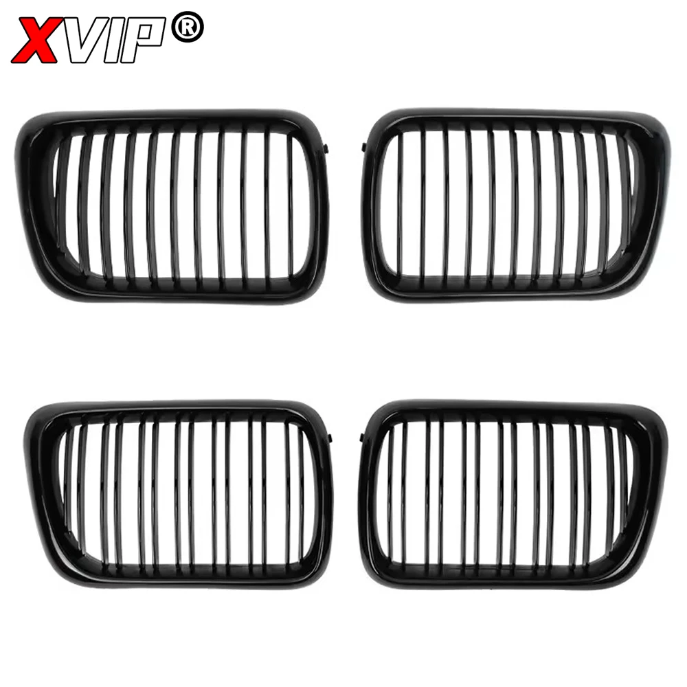 XVIP 2x Double Line Style Car Front Racing Kindey Grilles For BMW E36 LCI 1996-1999 M3 Glossy Black Dual Slats Upper Grilles