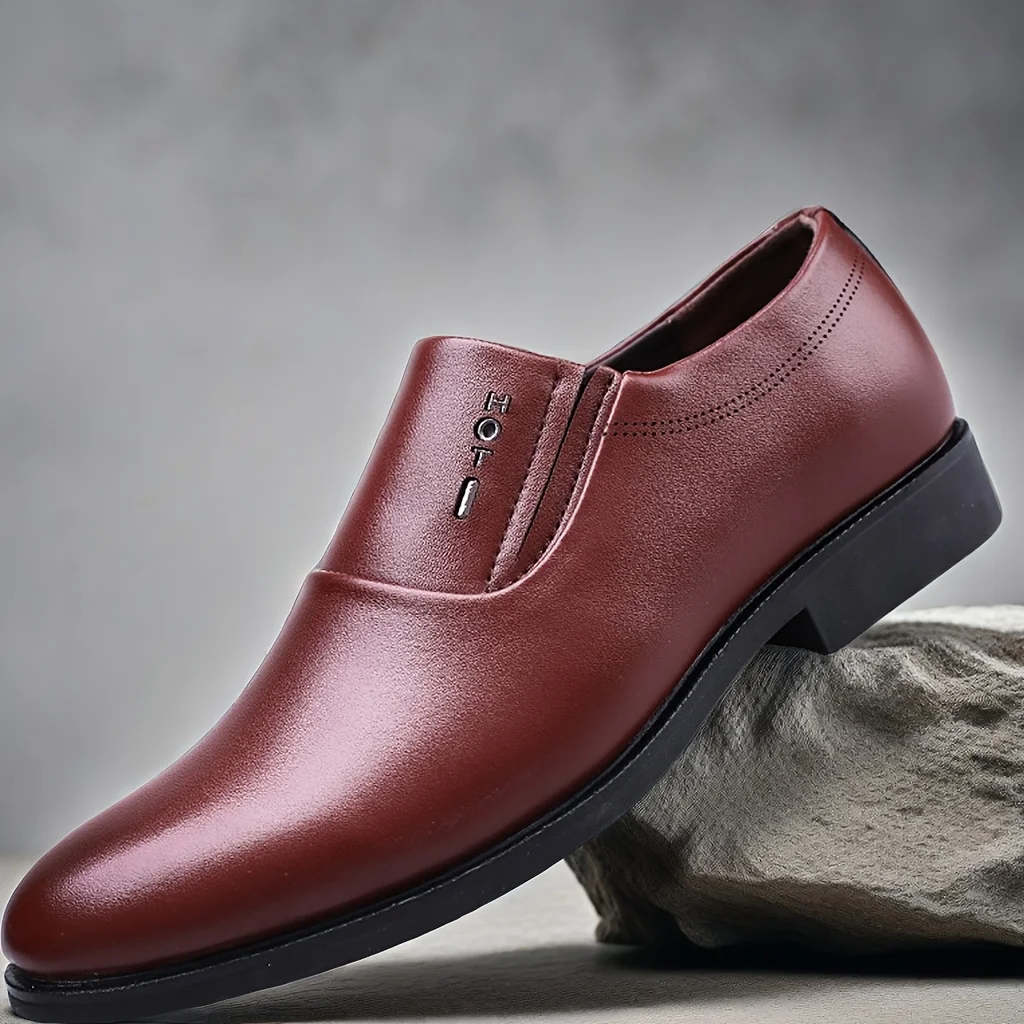 SIZE 's Solid Dress Shoes With PU  Uppers, Wear-resistant Slip On Shoes For Business Office Wedding Party