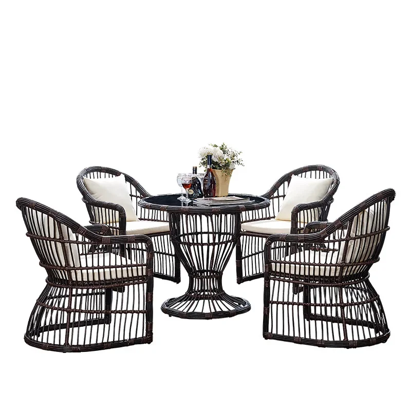 

Outdoor tables and chairs Nordic rattan furniture courtyard casual dining chair balcony