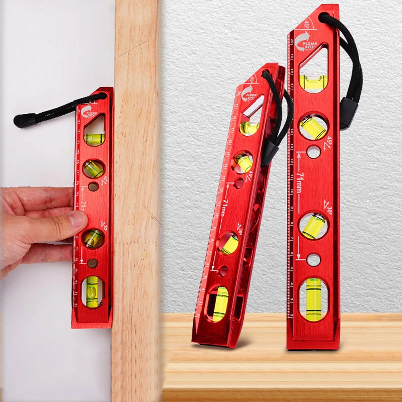 1Pc Professional Magnetic Level Ruler, Aluminum Alloy V-Groove Construction, for 0°/90°/45°/30° Measuring Marking Tool