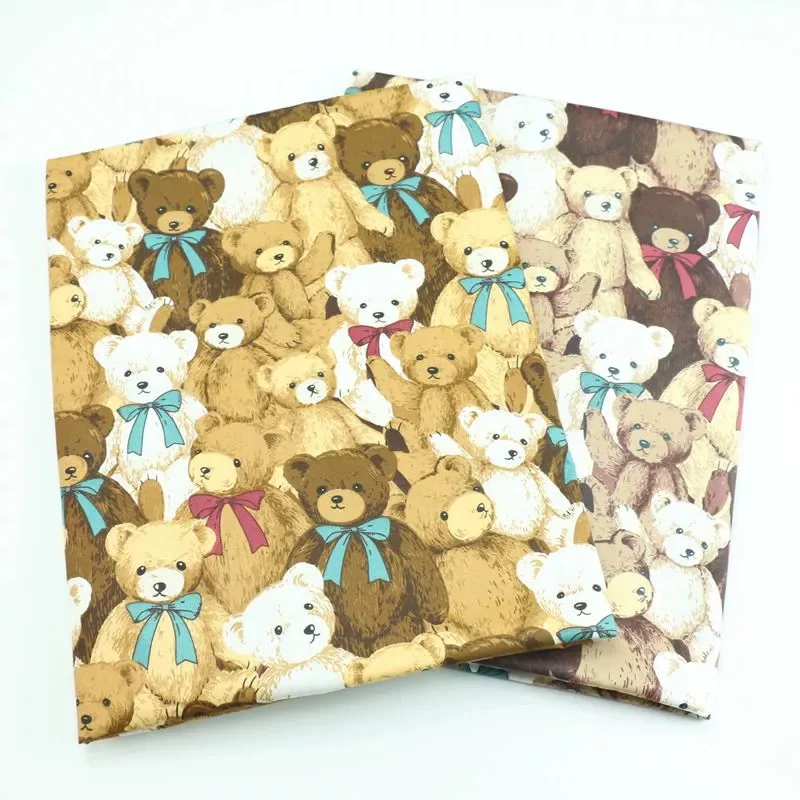 Cotton Printed Kawaii Cartoon Vintage Bear Fabric for Kids Clothes Hometextile Curtain Cushion Dress skirt Cover DIY Material