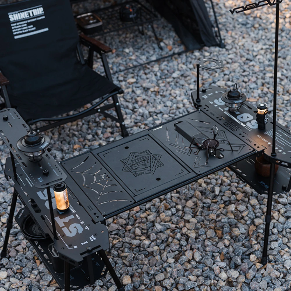 ShineTrip Tactical System Campingtisch für den Außenbereich, 05 Aluminium-Skateboard-Tisch, erweiterbar, vielfältig, tragbar, zusammenklappbar, Aufbewahrung